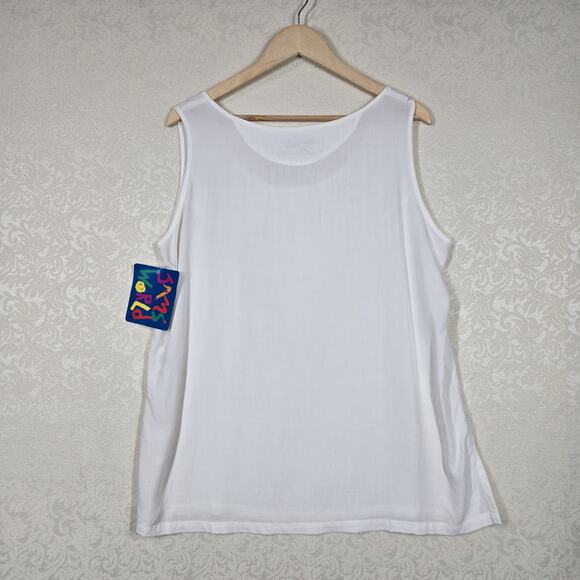 Jams World Tank Top sz XL White Sleeveless Side Slits - Picture 6 of 13